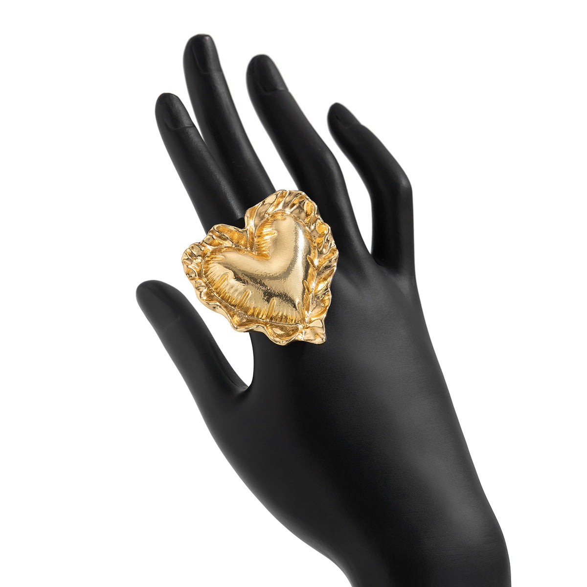 Beaten Finish Heart 18K Gold Plated Free Size Ring For Women