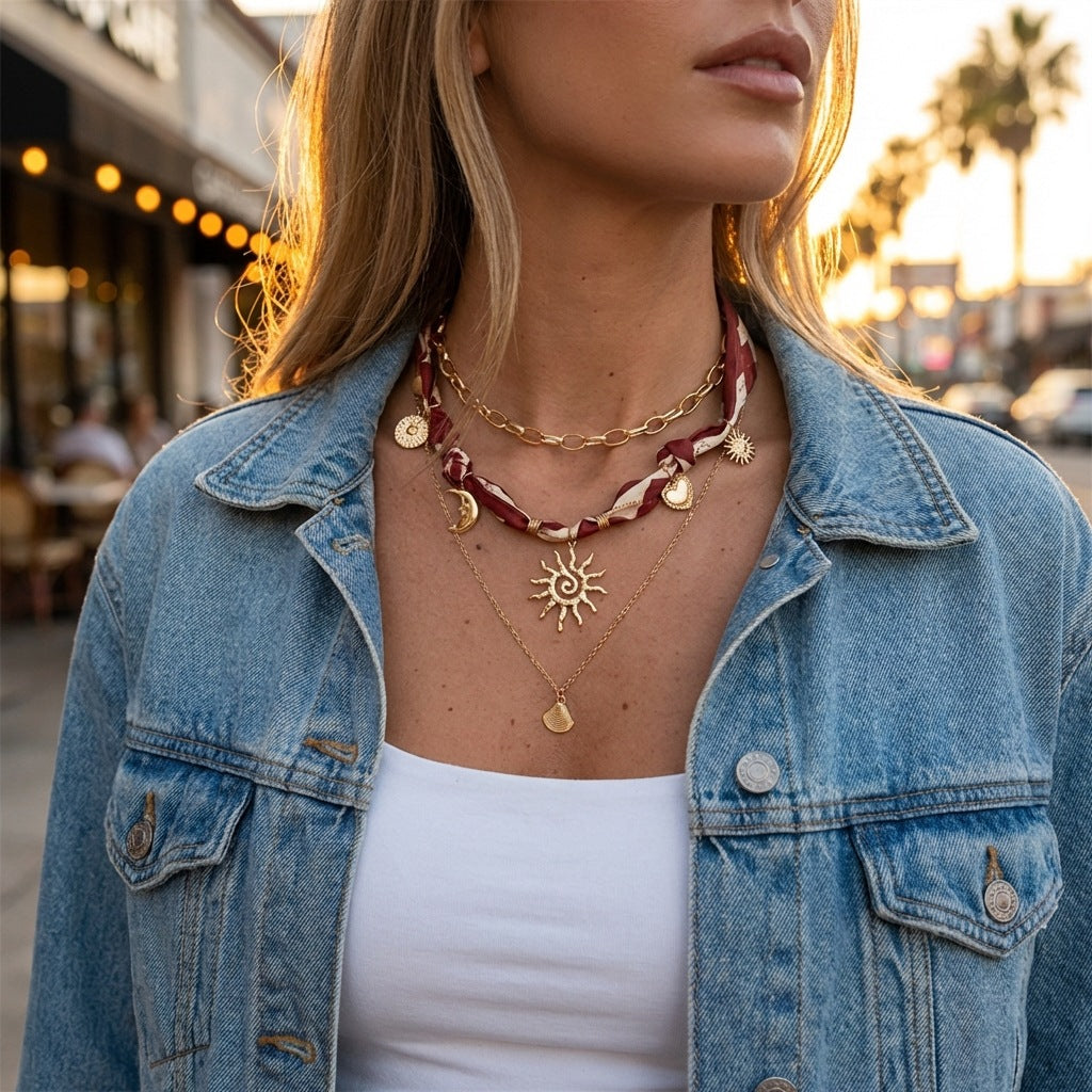 Gold Layered Charm Celestia Plain Necklace For Women