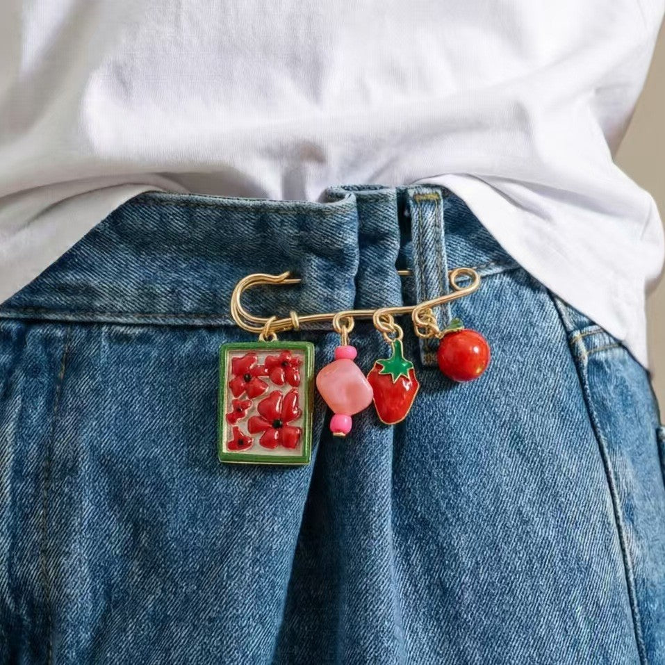 Designer Fruit Gold Plated Enamel Beads Alloy Brooch For Women