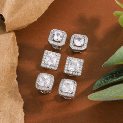 Designer Square Cut Silver Plated CZ Anti Tarnish Copper Stud Earrings