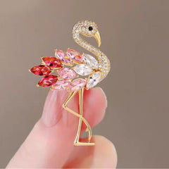 Multi Color Flamingo Gold Plated Crystal Brooch For Women