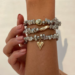 Layered Heart Gold Silver Plated Beads Alloy Bracelet For Women