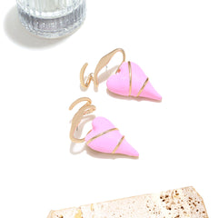 Red Pink Heart Gold Enamel Dangler Earrings For Women