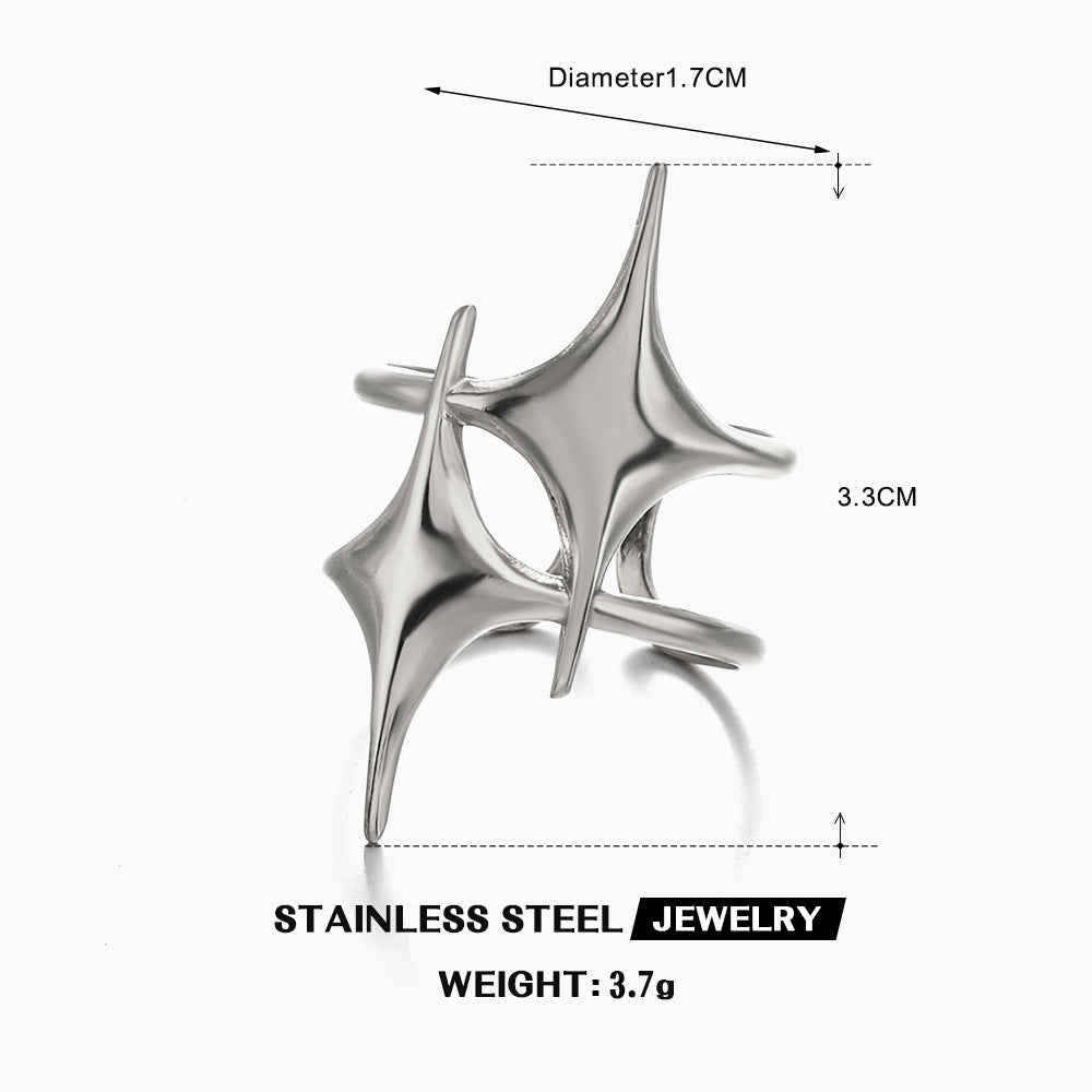 Dual Star Layer 18k Gold Silver Stainless Steel adjustable Ring For Women