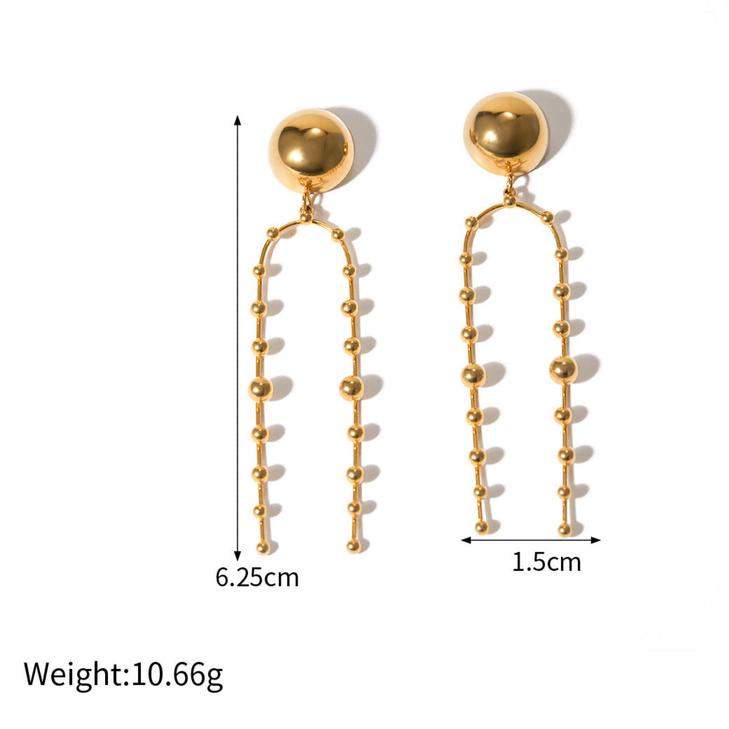 18K Gold Anti Tarnish Stainless Steel Ball Layer Tassel Dangler Earrings For Women