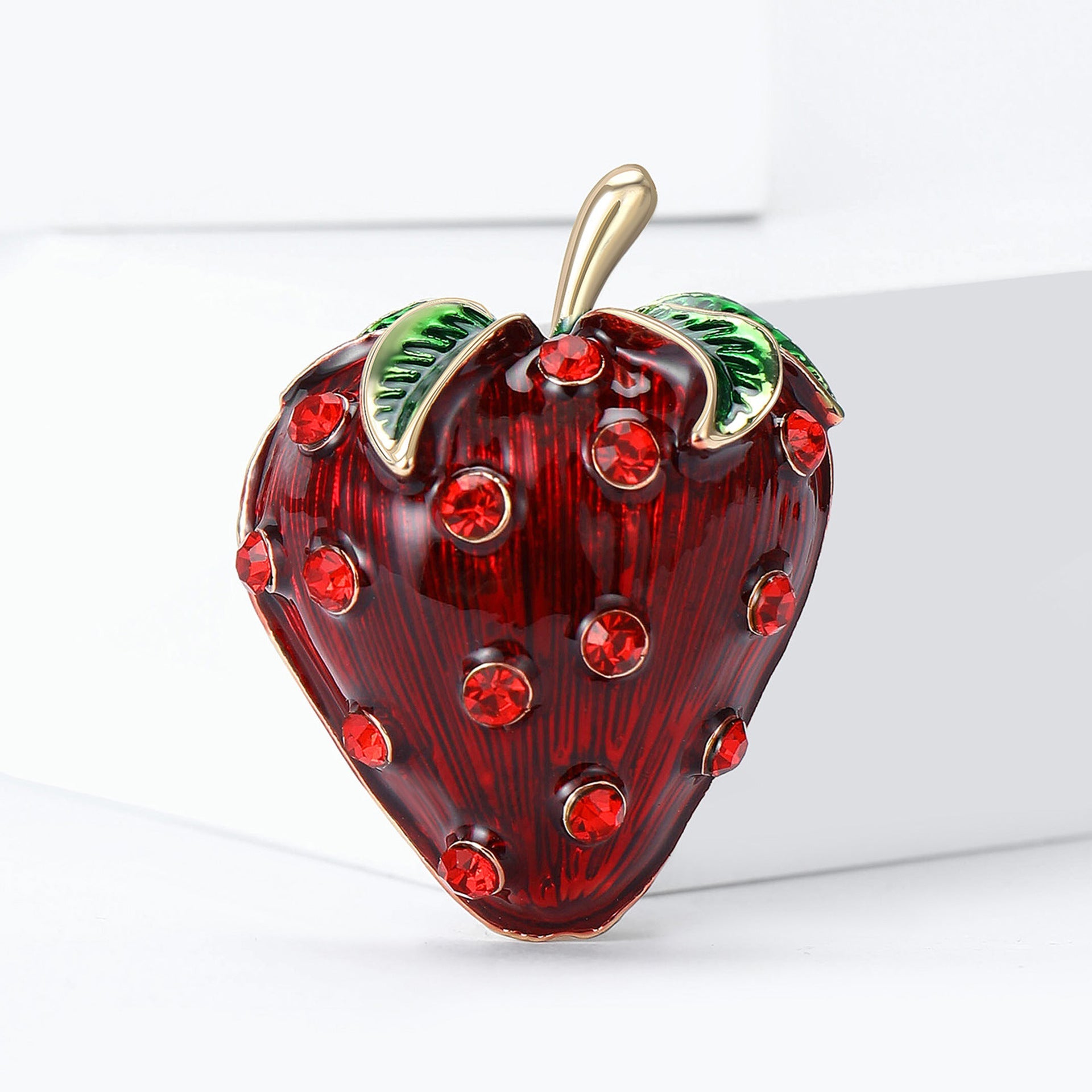 Red Strawberry Gold Rhinestone  Alloy Brooch For Women 