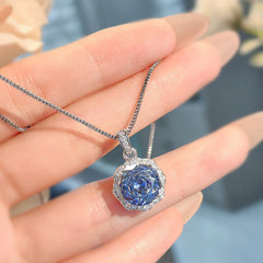 Flower Solitaire Blue Silver Anti Tarnish Pendant Ring Set For Women