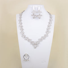 Designer Floral Silver Plated CZ Anti Tarnish Copper Necklace Combo Set