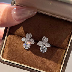 Luxury Petal Design Silver Plated CZ Anti Tarnish Copper Stud Earrings