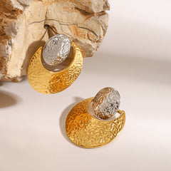 Designer Dual Tone Textured Gold Silver Plated Copper Hoop Earrings