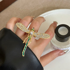 Dragonfly 18K Gold Crystal Cubic Zirconia Free Size Ring For Women