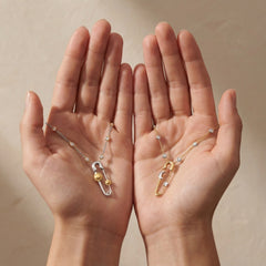 Celestial Safety Pin Rose Silver Gold CZ Anti Tarnish Copper Necklace
