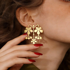Gold Flower Plain Dangler Earrings For Women