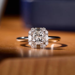Silver Luxurious Radiant-Cut Cubic Zirconia Copper Adjustable Ring Women