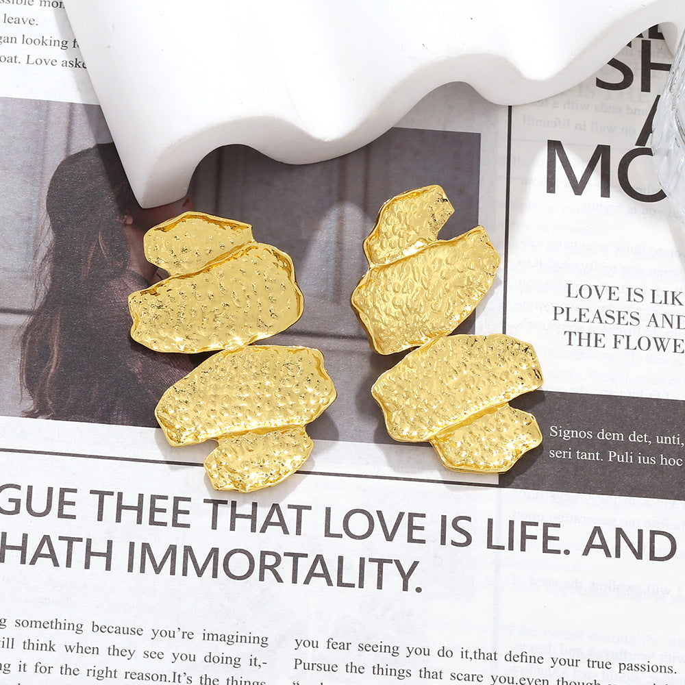 Beaten finish Joint Leaf Part 18k Gold Plated Anti Tarnish Dangler Earring For Women