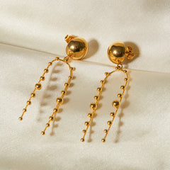 18K Gold Anti Tarnish Stainless Steel Ball Layer Tassel Dangler Earrings For Women