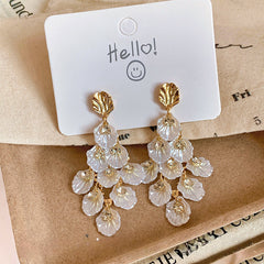 White Flower Petal Shell Gold Plain Copper Dangler Earrings For Women