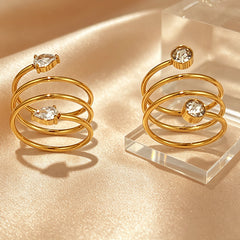 Designer Multi-Layer Gold Plated CZ Crystal Stainless Steel Fancy Ring
