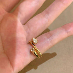 Gold Pear Oval Cubic Zirconia Copper Adjustable Ring For Women
