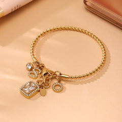 Square No 8 Drop 18K Gold Silver Cubic Zirconia Stainless Steel Charm Bracelet For Women