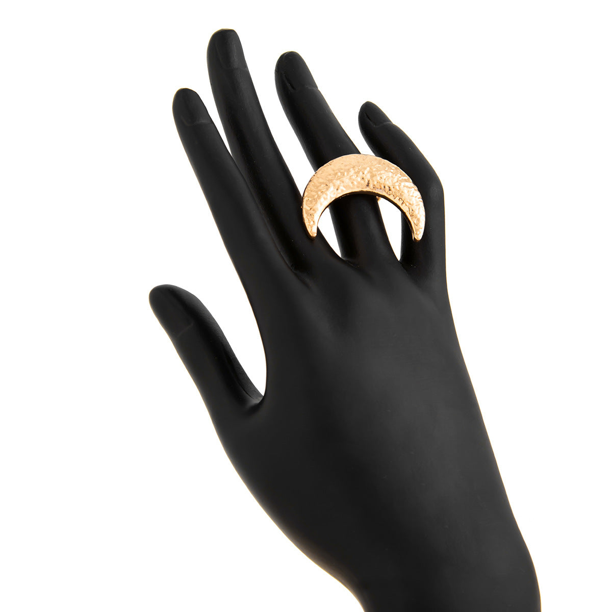 Beaten Finish Crescent Moon 18K Gold Free Size Ring For Women