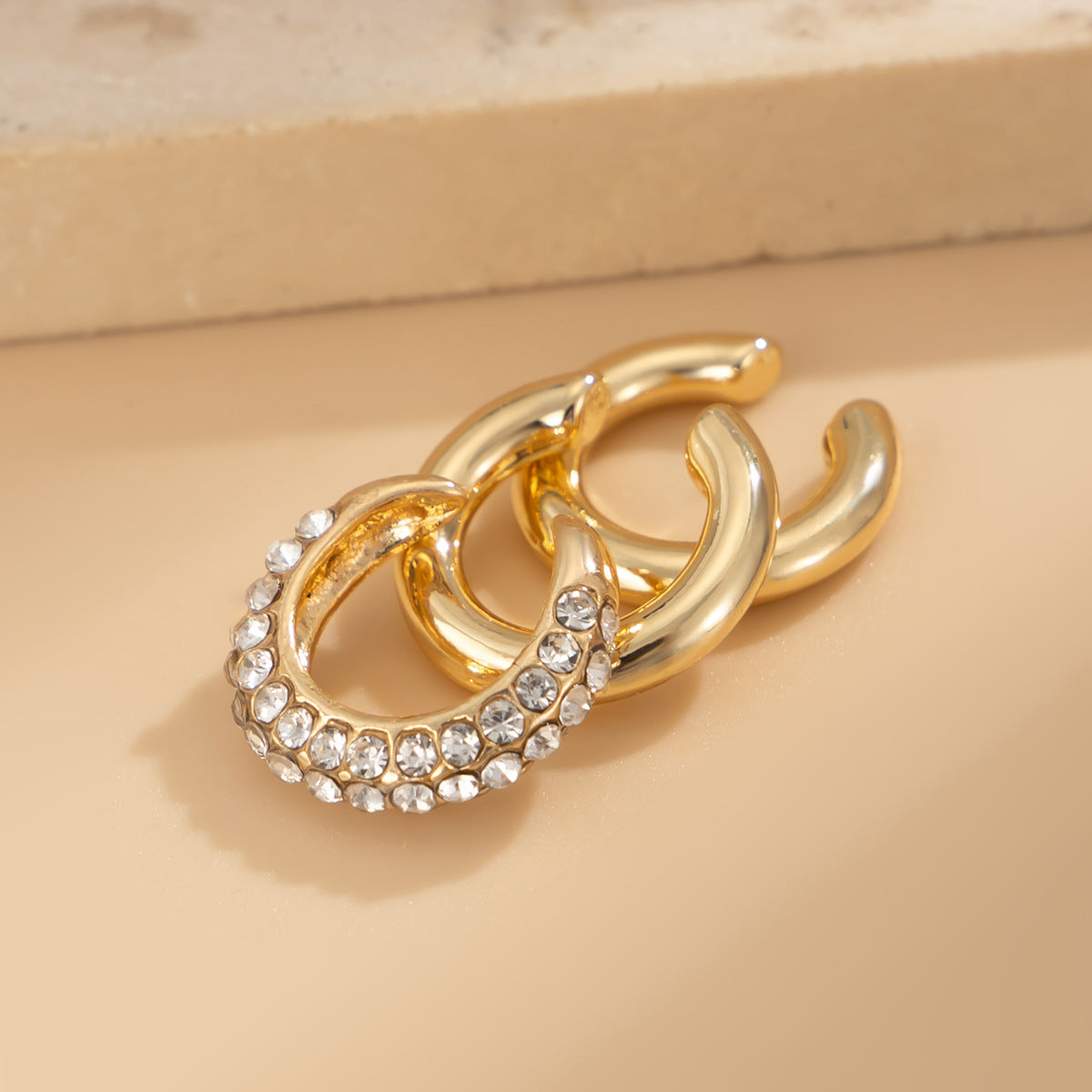 Studded 18K Gold Rhinestone Ear Cuff Earring Combo Pack Of 3 For Women