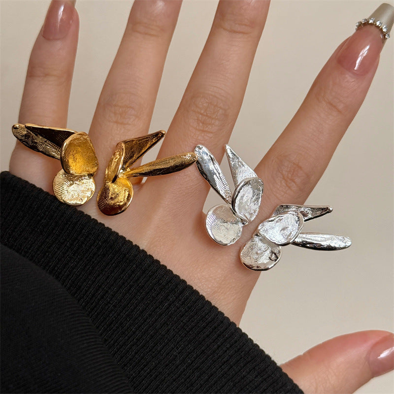 Big Flying Butterfly 18K Gold Silver Adjustable Ring For Women
