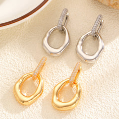 Luxury Abstract Oval Gold Silver CZ Anti Tarnish Copper Drop Earrings