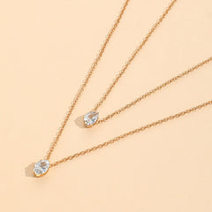 Oval Drop Solitaire 18K Gold Plated Cubic Zirconia Anti Tarnish Dual Layer Chain Necklace For Women