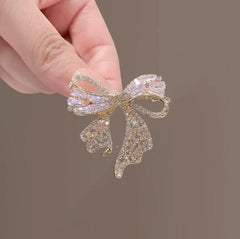 Gold Bow Cubic Zirconia Copper Anti Tarnish Brooch For Women