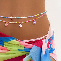Flower Beaded Colorful Double-Layer  Beach Handmade Wrist Chain For Women