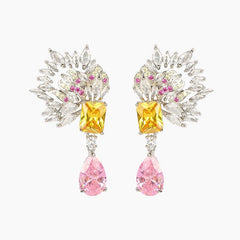 Elegant Gold Tone Pink Yellow White CZ Copper Necklace Earring Set