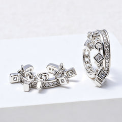 Gold Silver Dangling Square Cubic Zirconia Copper Ear Cuff Earrings Women