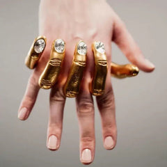 Molded Finger Yellow Gold Plated Rhinestone Crystal Adjustable Ring