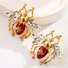 Multi Color Ladybug & Bee Gold Plated Enamel Drop Earrings Women