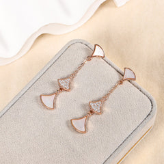 Modern White Shell Rose Gold Plated CZ Copper Necklace Earring Set