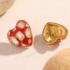 Heart Red 18K Gold Cubic Zirconia Stainless Steel Stud Earring