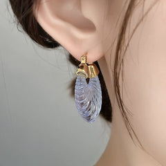 Elegant Gold Plated Transparent Resin Sculptural Fan Copper Hoop Earrings