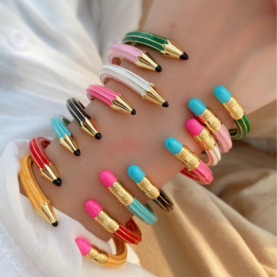 Trendy Pencil Style Gold Plated Enamel Anti Tarnish Copper Cuff & Kada