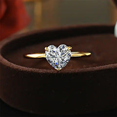 Gold Silver Heart Cubic Zirconia Copper Adjustable Ring For Women