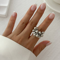 Designer Cluster Silver Plated Plain Adjustable Fancy Ring For Women
