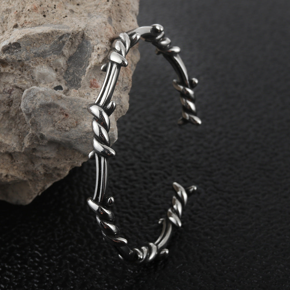 Rustic Twisted Rope Design Silver Plated Open Cuff Bracelet for Women