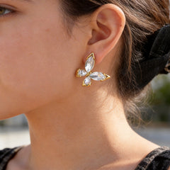 Butterfly With Marquise Cut Gold Anti Tarnish Copper Stud Earrings