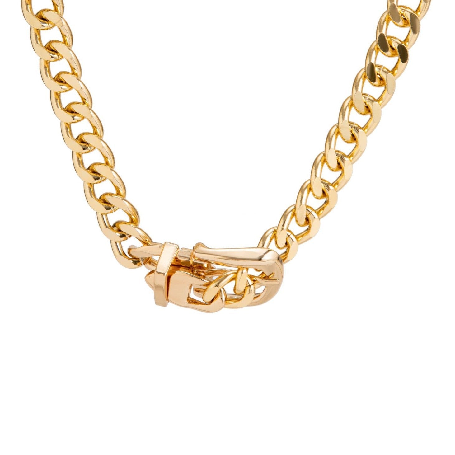 18k Gold Plated Anti Tarnish Curb Neck Belt Choker Necklace For Women