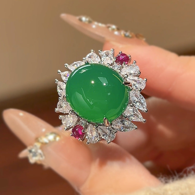 Simulation Green CZ Silver Anti Tarnish Necklace Ring Set