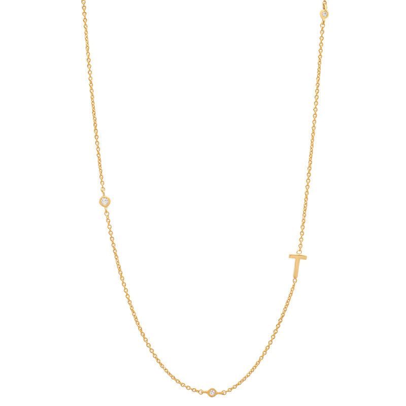 Initial Alphabets Letters 18K Gold Cubic Zirconia Stainless Steel Anti Tarnish Necklace For Women