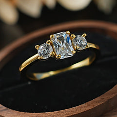 Gold Trilogy Cubic Zirconia Copper Adjustable Ring For Women