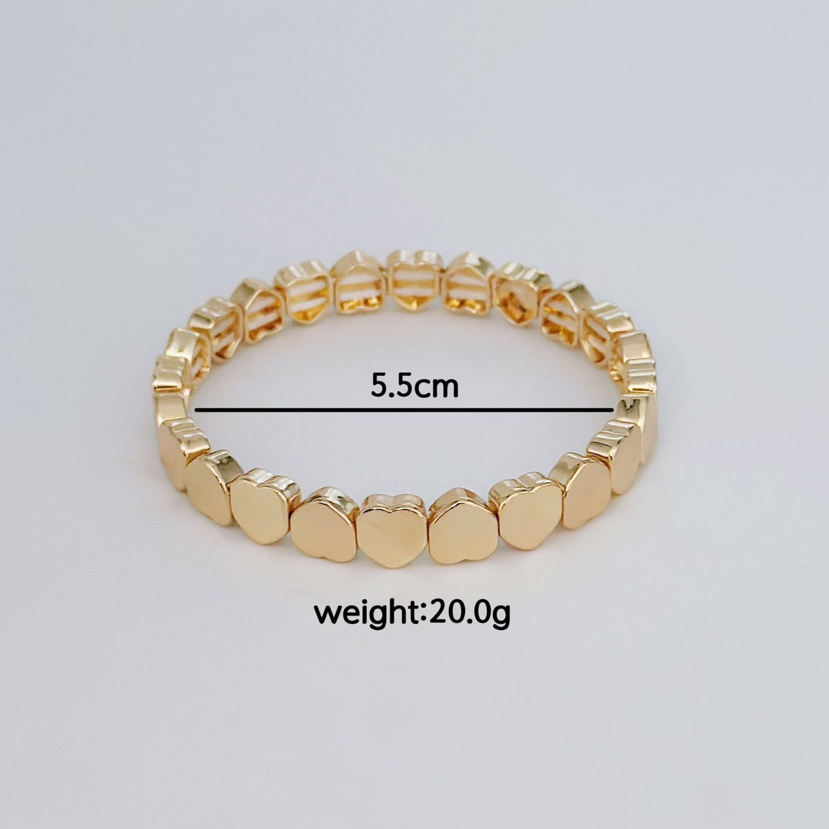Heart Stretchable Gold Plated CZ Anti Tarnish Brass Bracelet For Women
