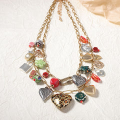 Dual Layer 18K Gold Heart Various Pieces Of Charm Necklace For Women
