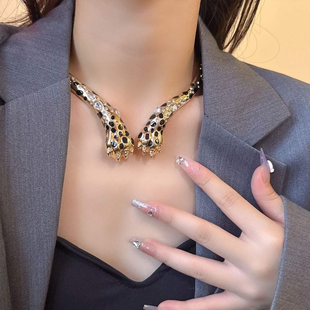 Designer Two-Tone Snake Collar Gold Silver Plated CZ Copper Necklace
